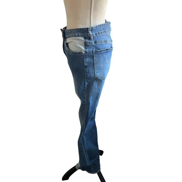 Madden NYC Junior's Patchwork ULTRA High Rise Flare Boot Cut Blue Jeans Sz 11 - Picture 4 of 10